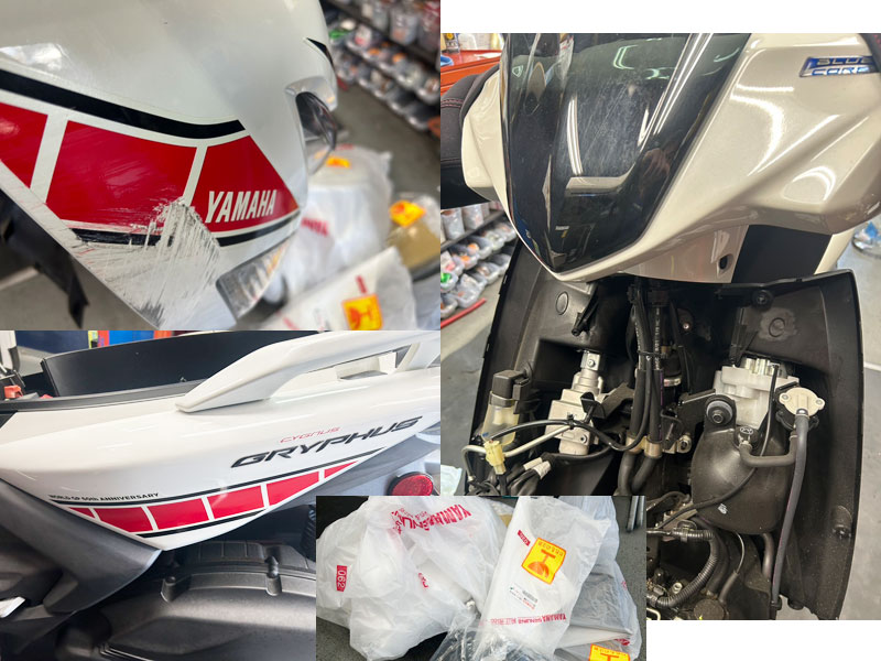 転倒による外装部品交換作業